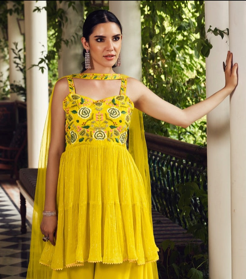 Lt Nitya Ambroice Georgette Ready Made Wedding Wear Sharara Style Salwar Suits
