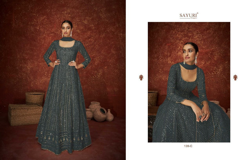 Sayuri Designer Ameera Solitaire Georgette Designer Ready Made Suits With Heavy Embroidery