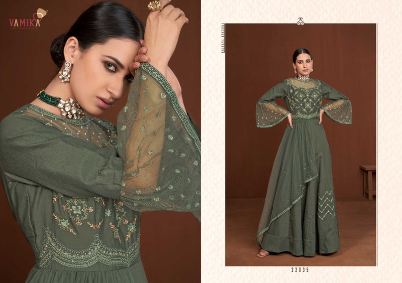 Vamika Fashion Amorina Vol 7 Muslin Silk Long Gown Style Fancy Party Wear Kurtis