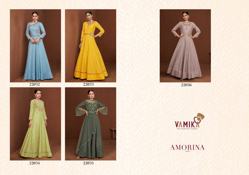 Vamika Fashion Amorina Vol 7 Muslin Silk Long Gown Style Fancy Party Wear Kurtis