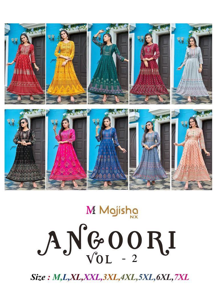 Majisha Angoori Vol 2 Rayon With Foil Printed Work Stylish Designer Casual Wear Kurti