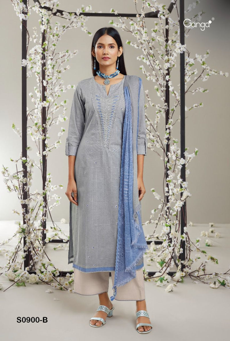Ganga Anika 900 Premium Cotton Printed With Embroidery Festive Wear Salwar Suits