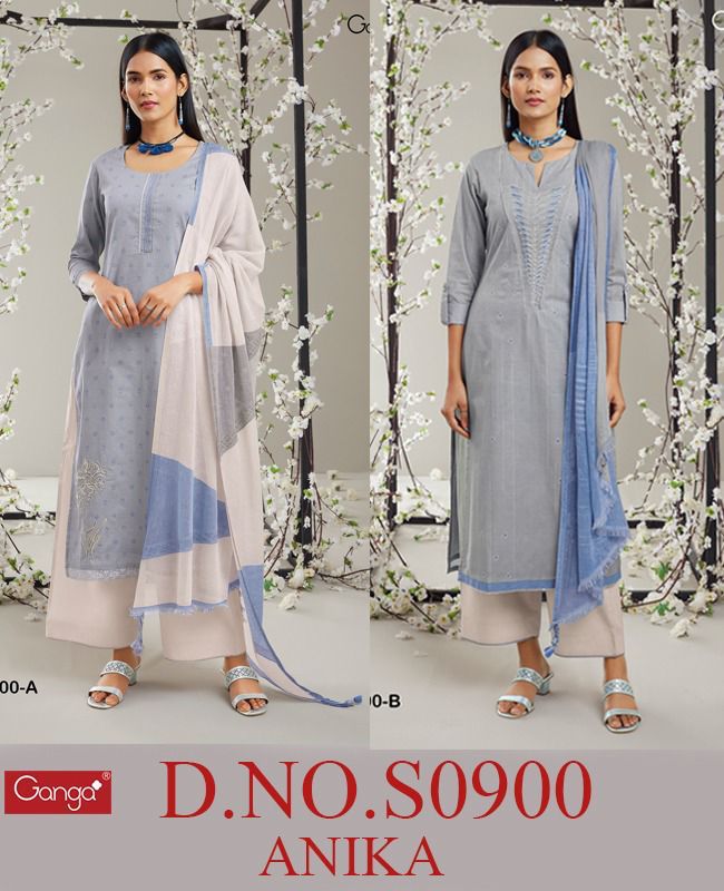 Ganga Anika 900 Premium Cotton Printed With Embroidery Festive Wear Salwar Suits