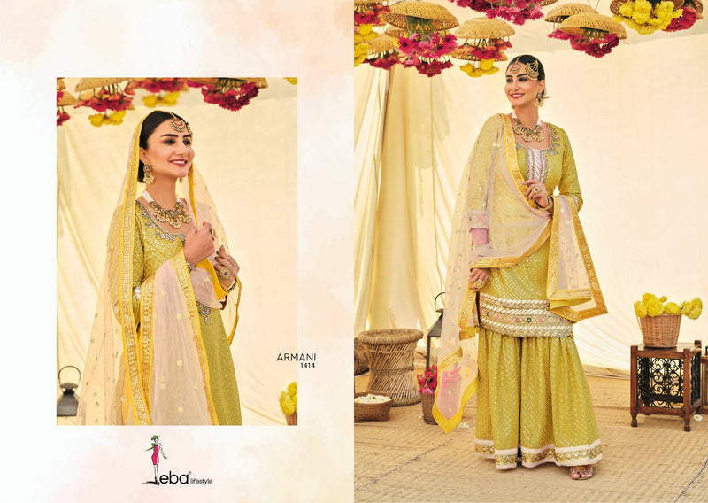 Eba Lifestyle Armani Vol 2 Dno 1414 Fox Georgette With Embroidery Work Stylish Designer Wear Salwar Suit