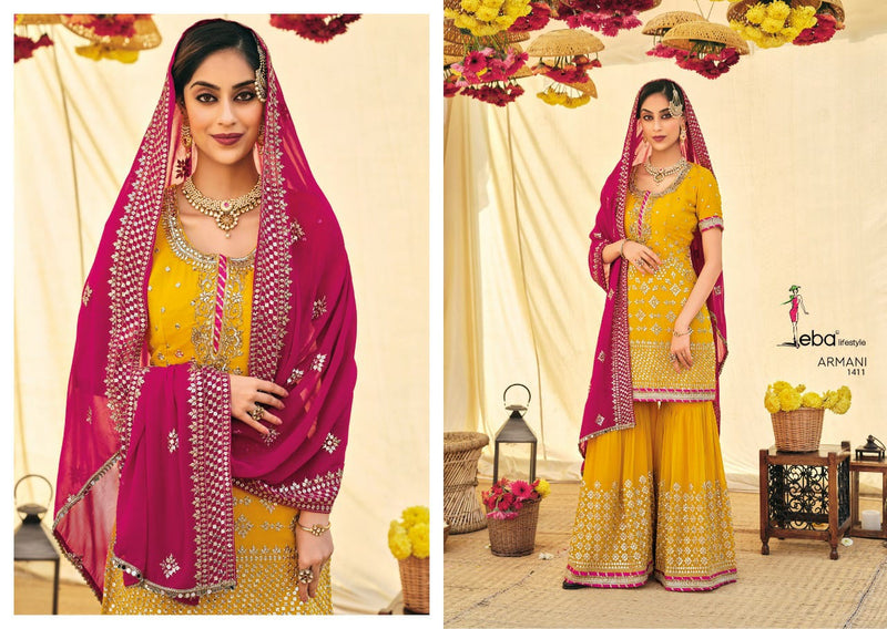 Eba Lifestyle Armani Vol 2 Dno 1411 Fox Georgette With Embroidery Work Stylish Designer Wear Salwar Suit