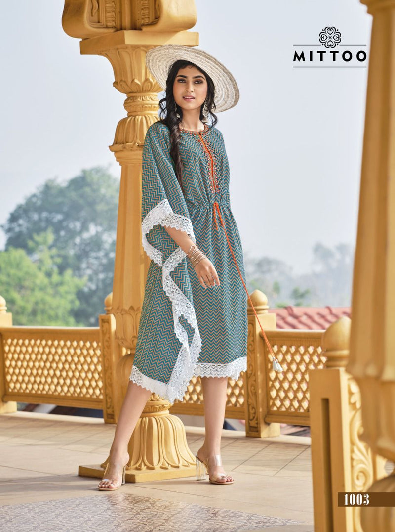 Mittoo Arohi Rayon Printed Fancy Western Wear Stylish Kaftans