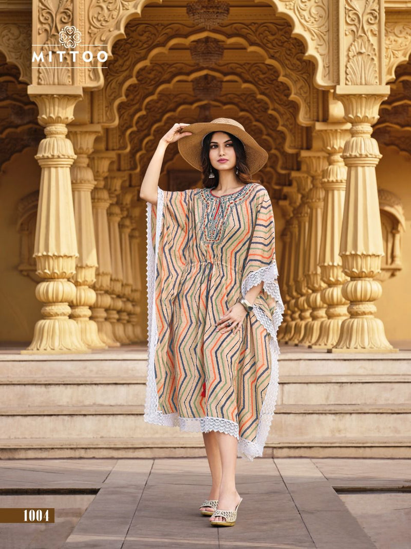 Mittoo Arohi Rayon Printed Fancy Western Wear Stylish Kaftans