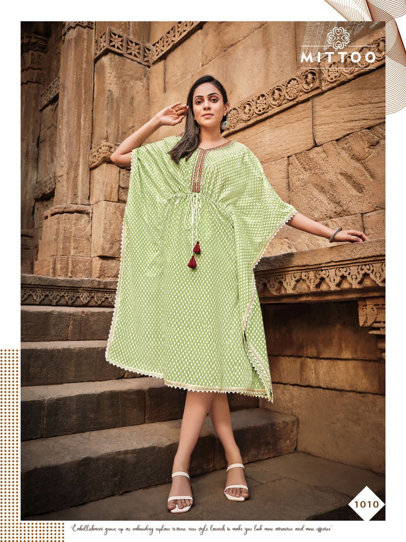 Mittoo Arohi Vol 2 Rayon Printed Fancy Stylish Party Wear Kaftans