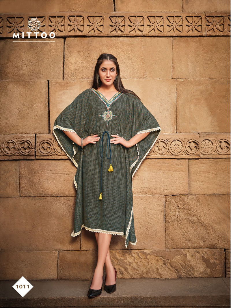 Mittoo Arohi Vol 2 Rayon Printed Fancy Stylish Party Wear Kaftans