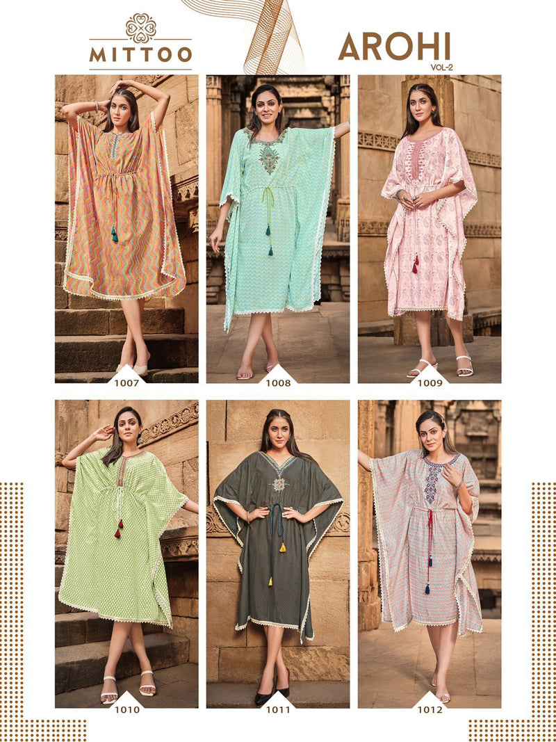 Mittoo Arohi Vol 2 Rayon Printed Fancy Stylish Party Wear Kaftans