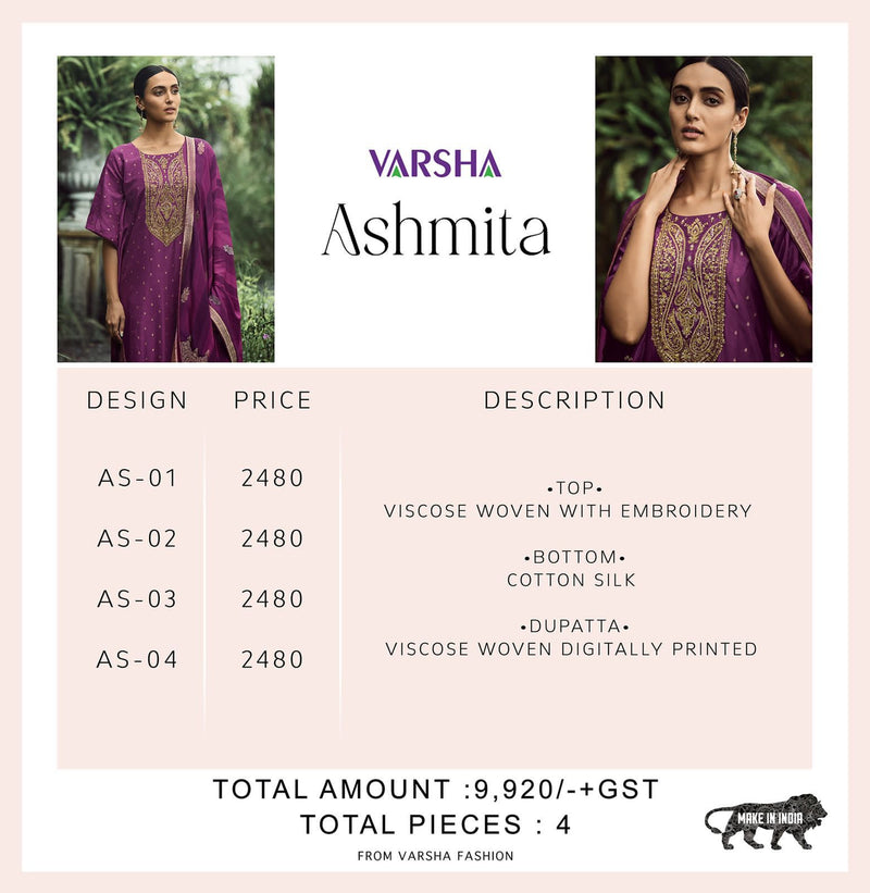 Varsha Dno As 1 To 4 Viscose With Heavy Embroidery Work Stylish Designer Party Wear Salwar Kameez