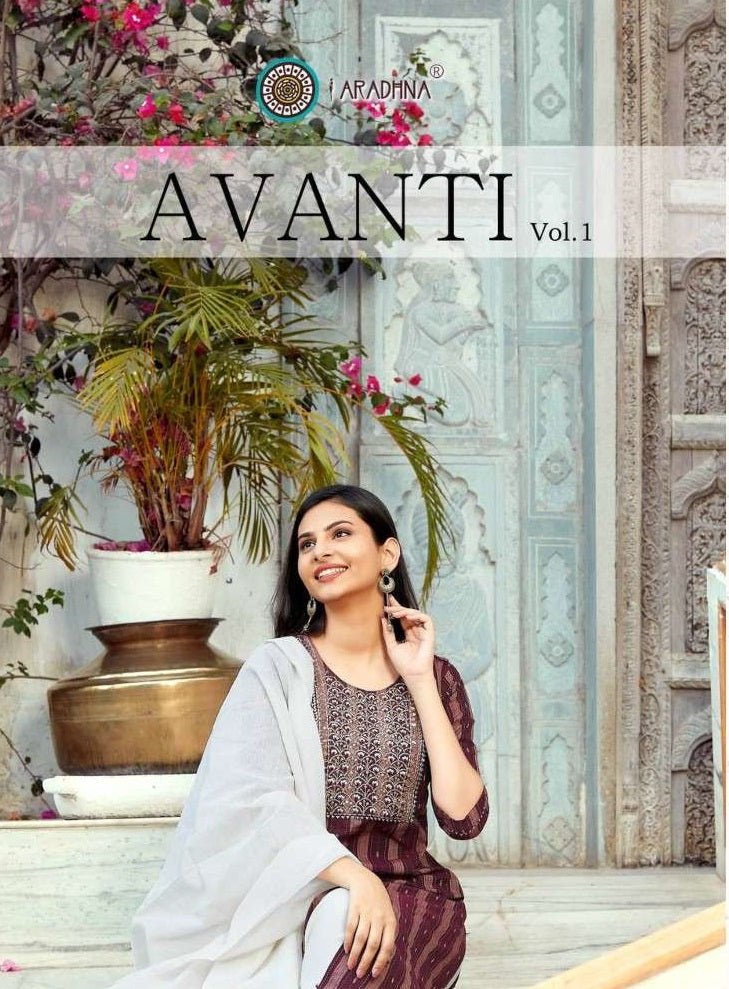Aradhna Fashion Avanti Vol 1 Cotton With Embroidery Fancy Festive Wear Kurtis With Bottom & Dupatta