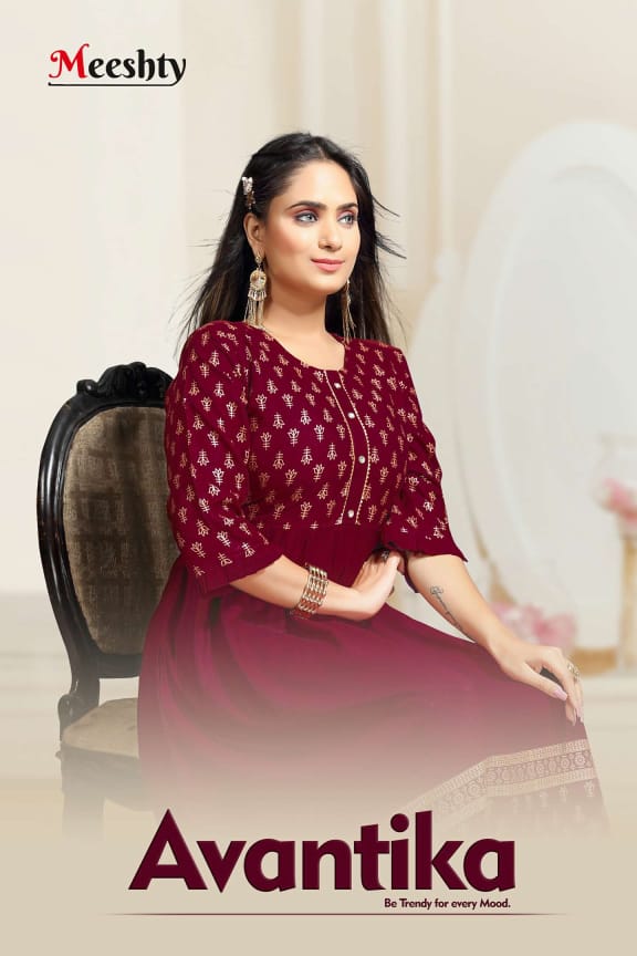 Meeshty Avantika Heavy Rayon Beautiful Anarkali Style Party Wear Kurtis