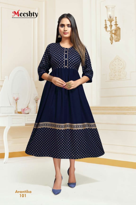 Meeshty Avantika Heavy Rayon Beautiful Anarkali Style Party Wear Kurtis