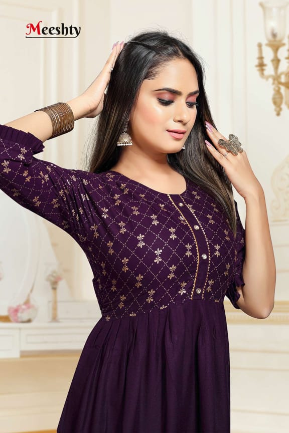 Meeshty Avantika Heavy Rayon Beautiful Anarkali Style Party Wear Kurtis
