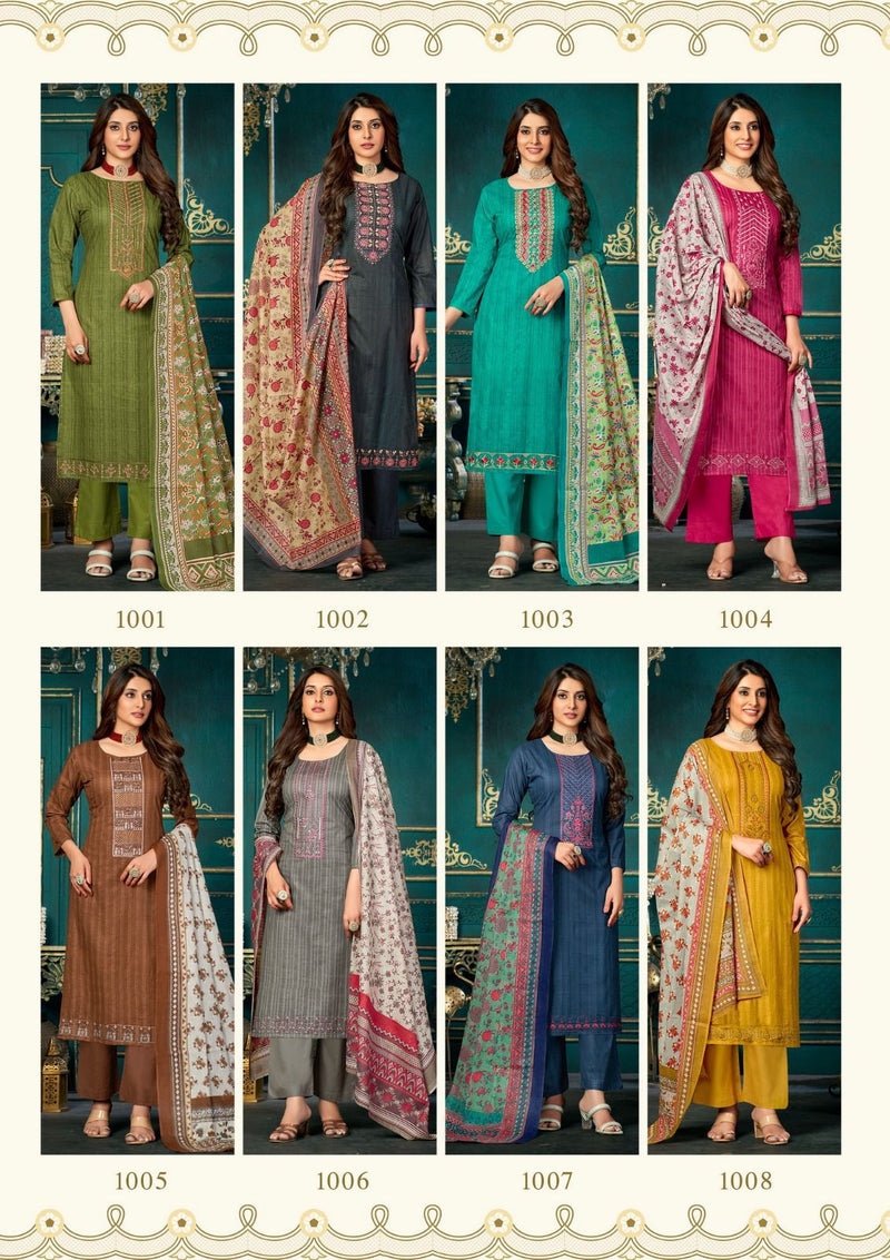 Yashika Trends Azara Cotton Fancy Printed Exclusive Neck Diamond Embroidery Work Designer Salwar Suit