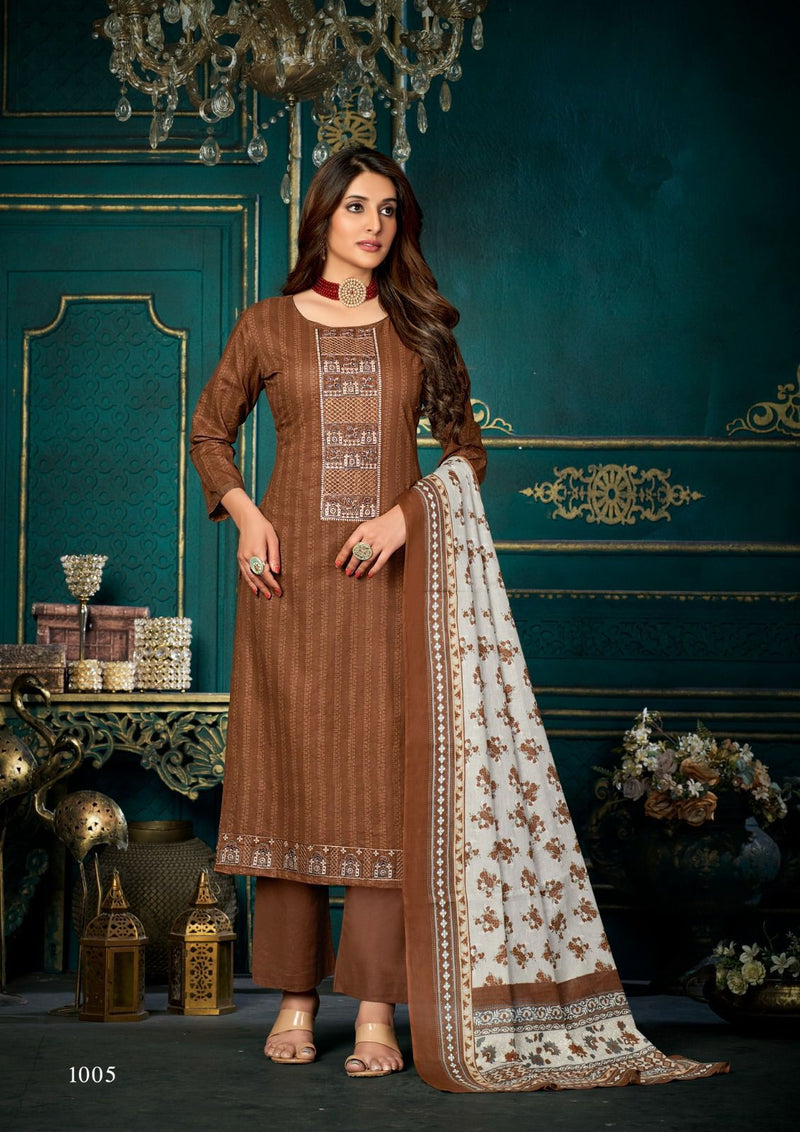 Yashika Trends Azara Cotton Fancy Printed Exclusive Neck Diamond Embroidery Work Designer Salwar Suit
