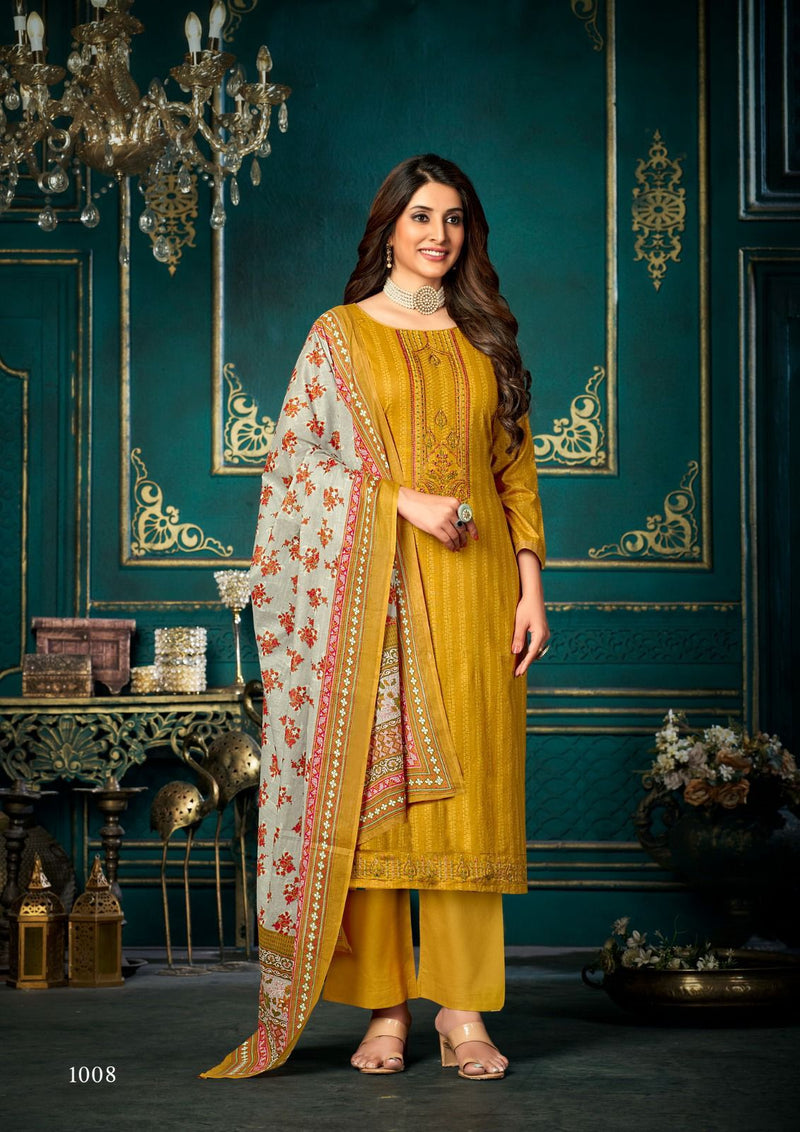 Yashika Trends Azara Cotton Fancy Printed Exclusive Neck Diamond Embroidery Work Designer Salwar Suit