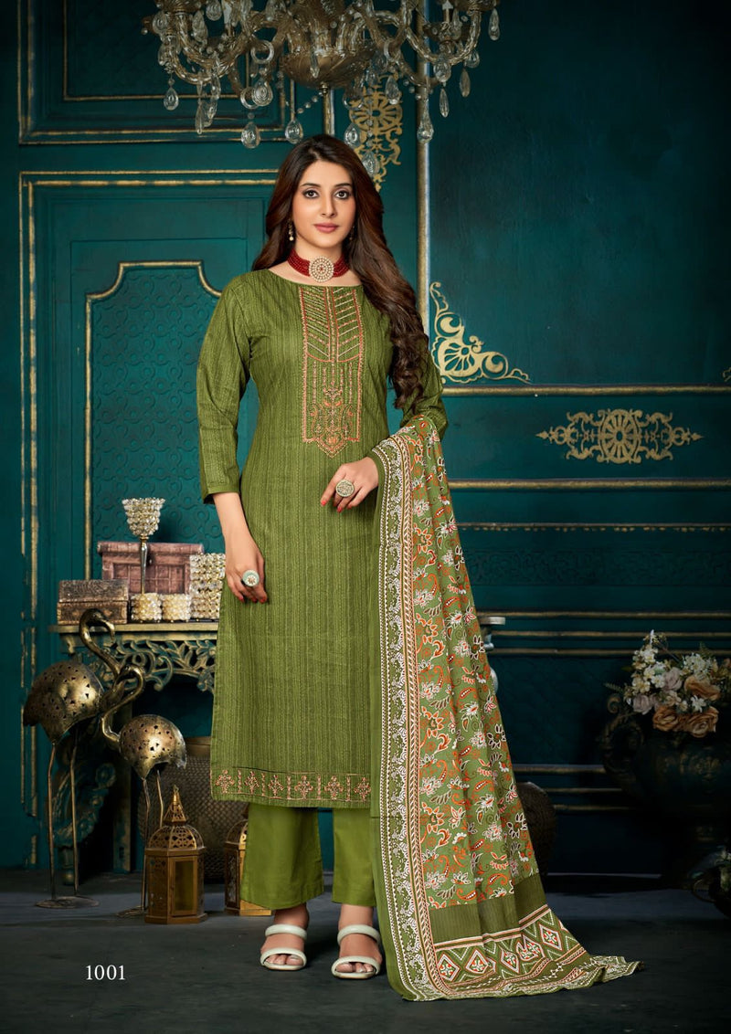 Yashika Trends Azara Cotton Fancy Printed Exclusive Neck Diamond Embroidery Work Designer Salwar Suit