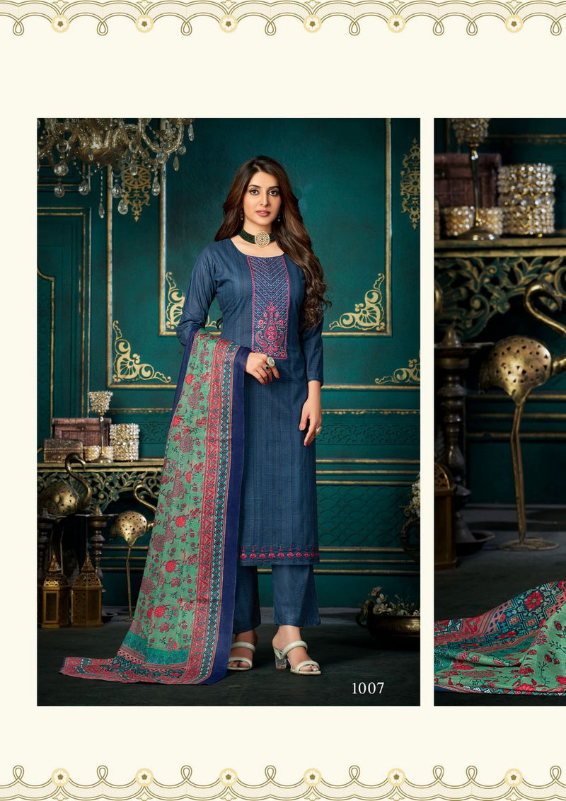 Yashika Trends Azara Cotton Fancy Printed Exclusive Neck Diamond Embroidery Work Designer Salwar Suit