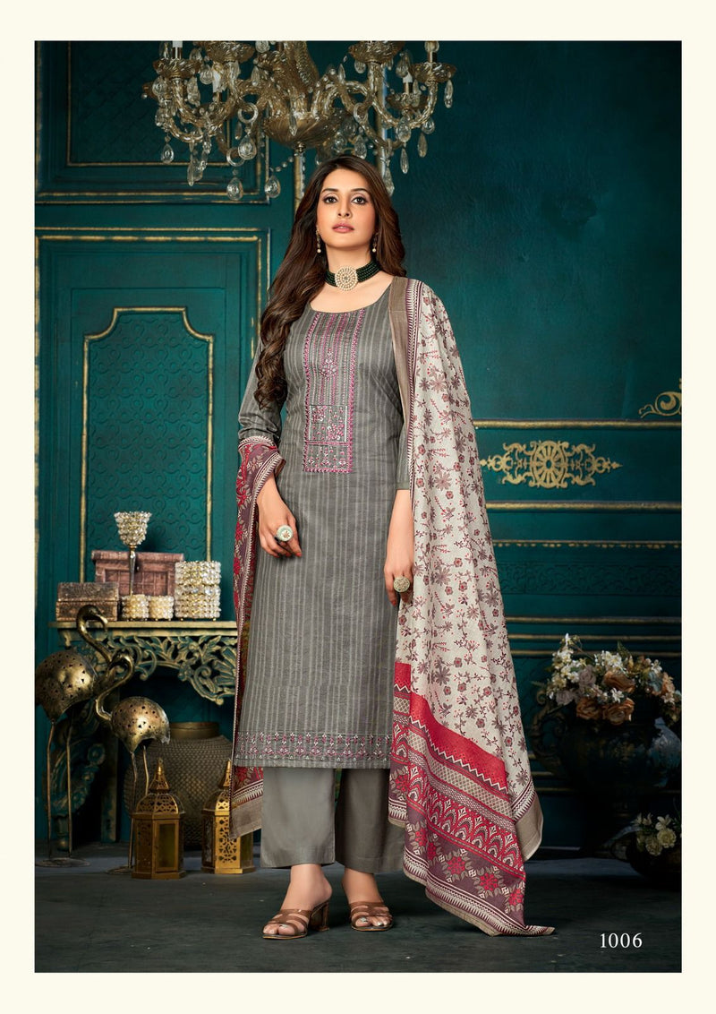 Yashika Trends Azara Cotton Fancy Printed Exclusive Neck Diamond Embroidery Work Designer Salwar Suit