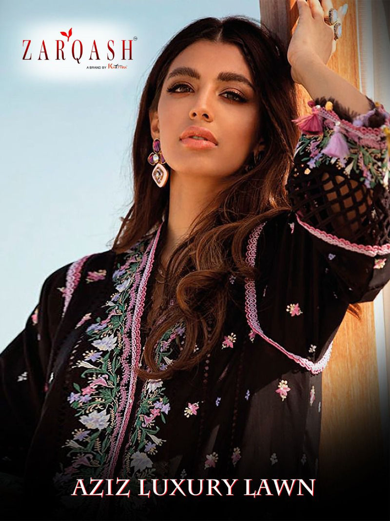 Zarqash Aziz Luxury Lawn Cotton Embroidered Pakistani Style Party Wear Salwar Suits