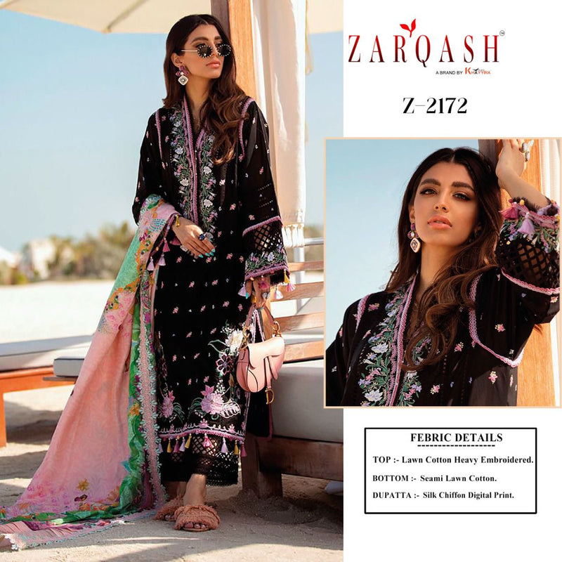 Zarqash Aziz Luxury Lawn Cotton Embroidered Pakistani Style Party Wear Salwar Suits