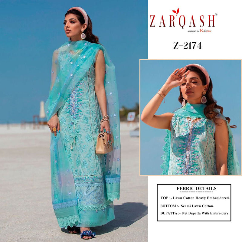 Zarqash Aziz Luxury Lawn Cotton Embroidered Pakistani Style Party Wear Salwar Suits