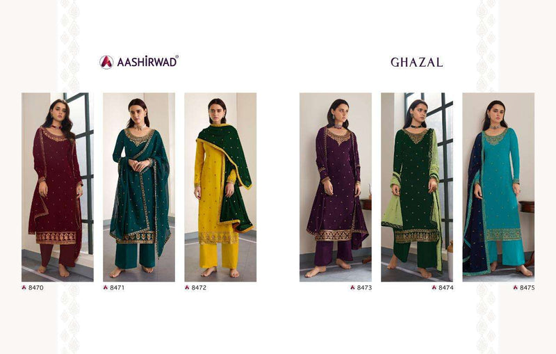 Aashirwad Creation Launch Ghazal Georgette With Neck Embroidery Work Casual Wear Salwar Suits