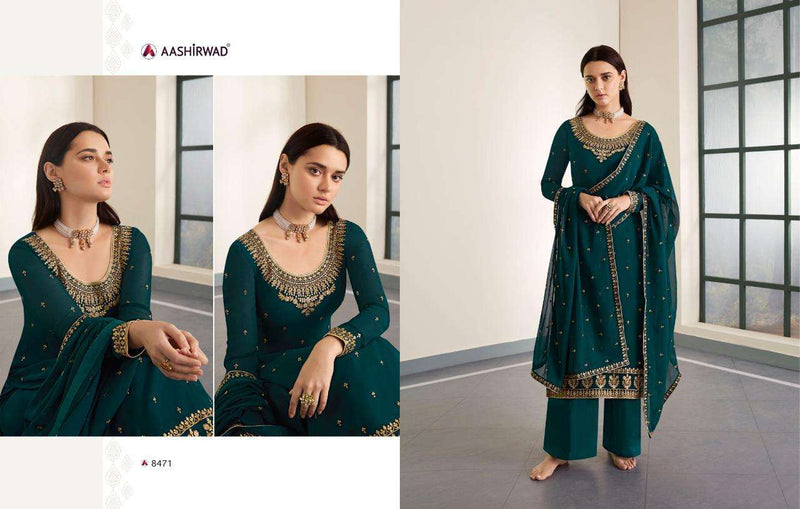 Aashirwad Creation Launch Ghazal Georgette With Neck Embroidery Work Casual Wear Salwar Suits