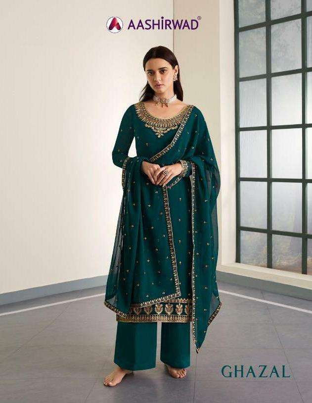 Aashirwad Creation Launch Ghazal Georgette With Neck Embroidery Work Casual Wear Salwar Suits
