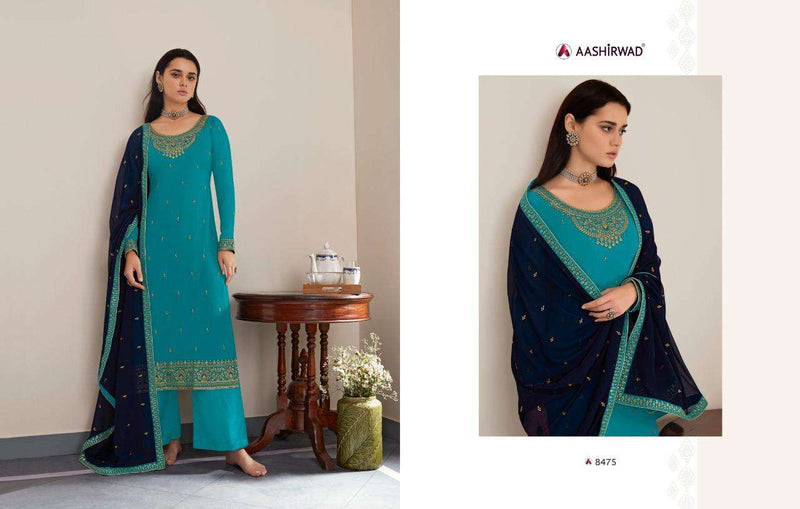 Aashirwad Creation Launch Ghazal Georgette With Neck Embroidery Work Casual Wear Salwar Suits