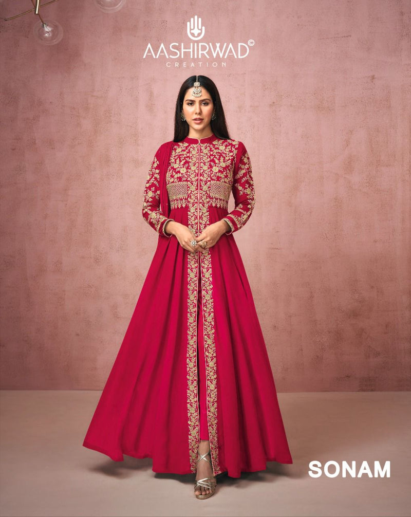 Aashirwad Sonam Real Georgette Silk Santoon Fancy Gown