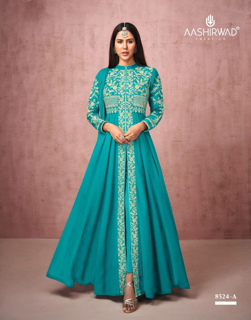 Aashirwad Sonam Real Georgette Silk Santoon Fancy Gown