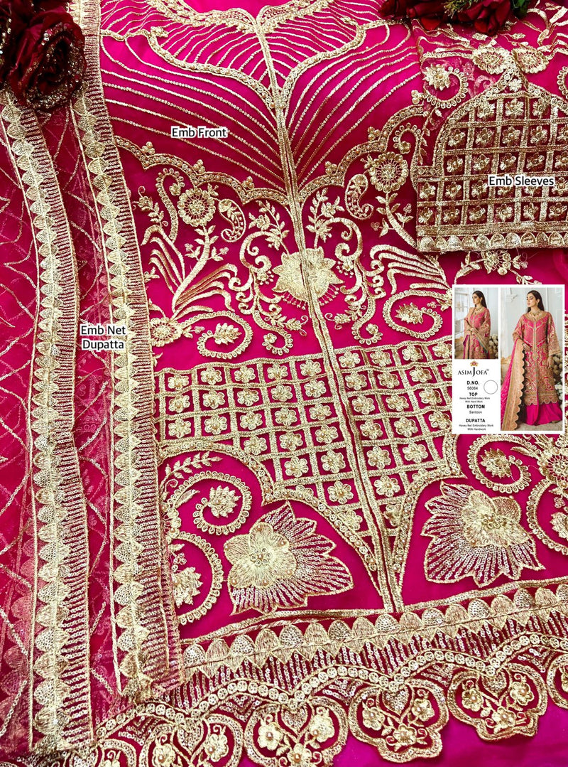 Asim Jofa Jf 56064 Net Embroidery Work Heavy Designer Bridal Wear Salwar Suit