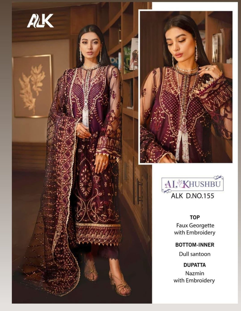 Al Khushbu Alk D No 155 Georgette Heavy Embroidery Work Exclusive Pakistani Salwar Kameez