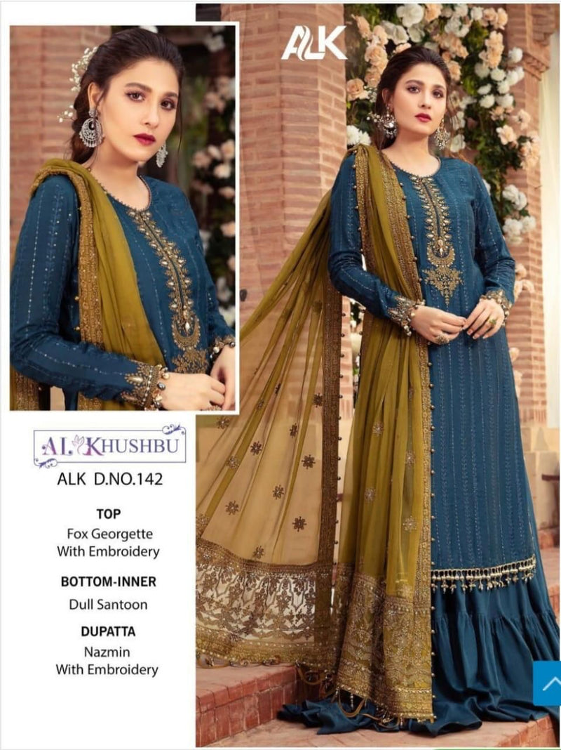 Al Khushbu Alk Dno 142 Georgette Heavy Embrioiderd Work Pakistani Suit