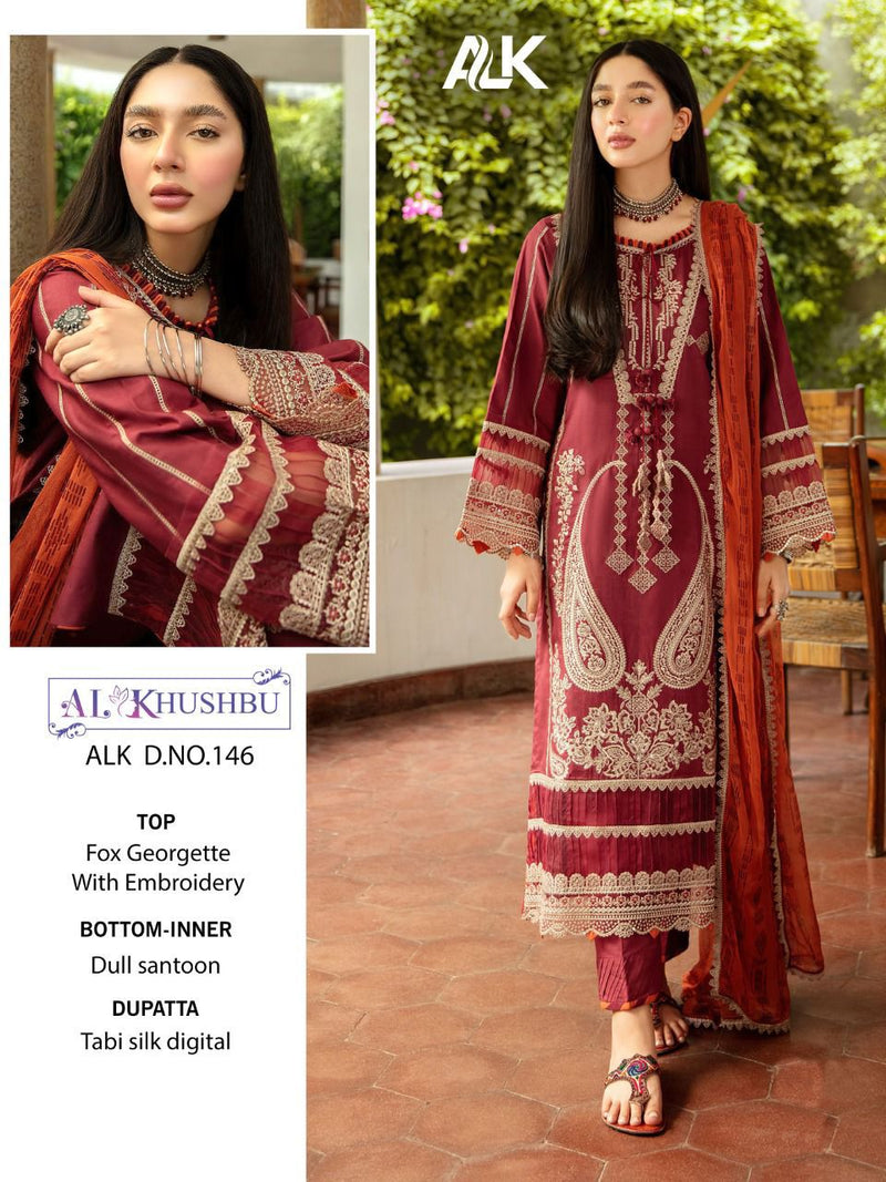 Al Khushbu Alk Dno 146 Georgette Heavy Embroidery Work Designer Salwar Suit