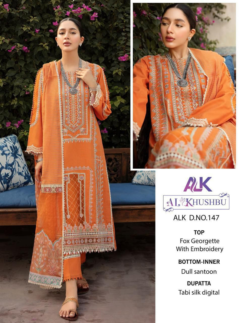 Al Khushbu Alk Dno 147 Georgette Heavy Embrioidered Work Pakistani Suit