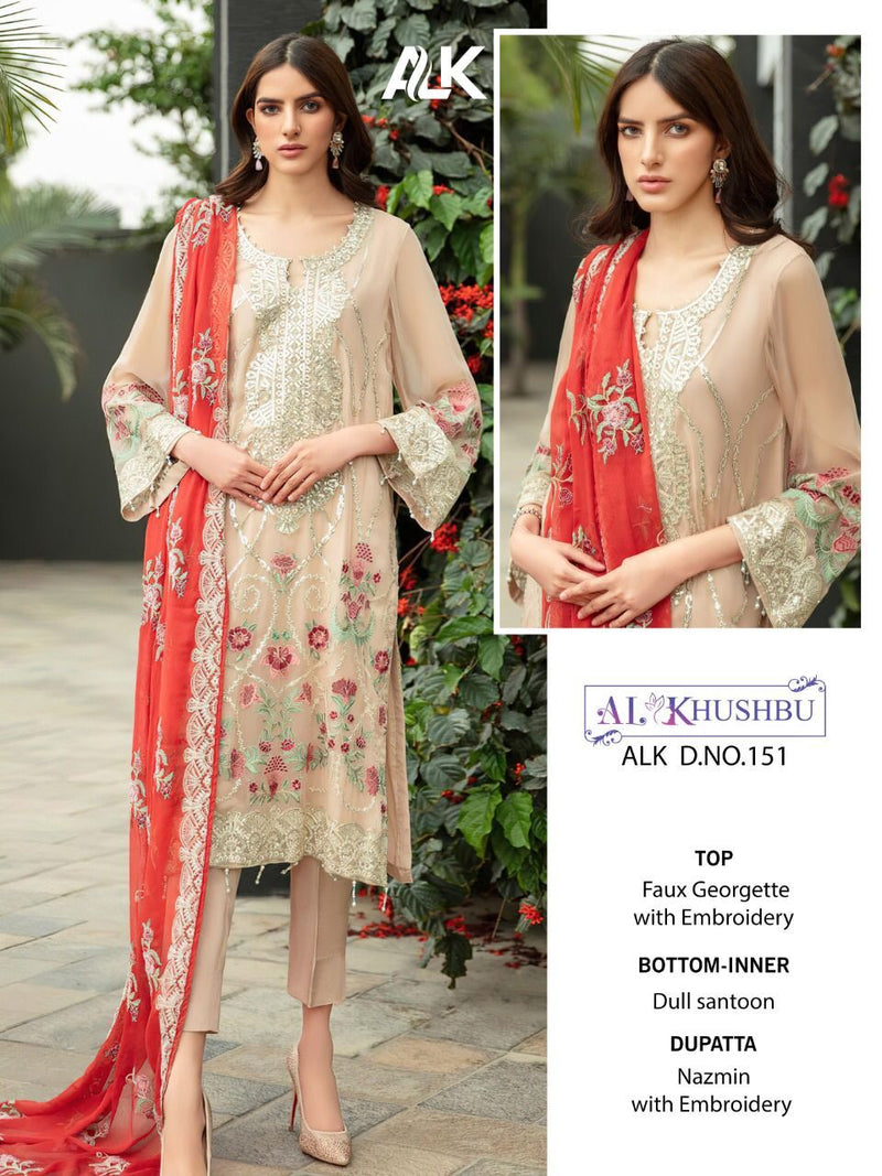 Al Khushbu Alk Dno 151 Georgette Heavy Embroidered Work Pakistani Singles Suit
