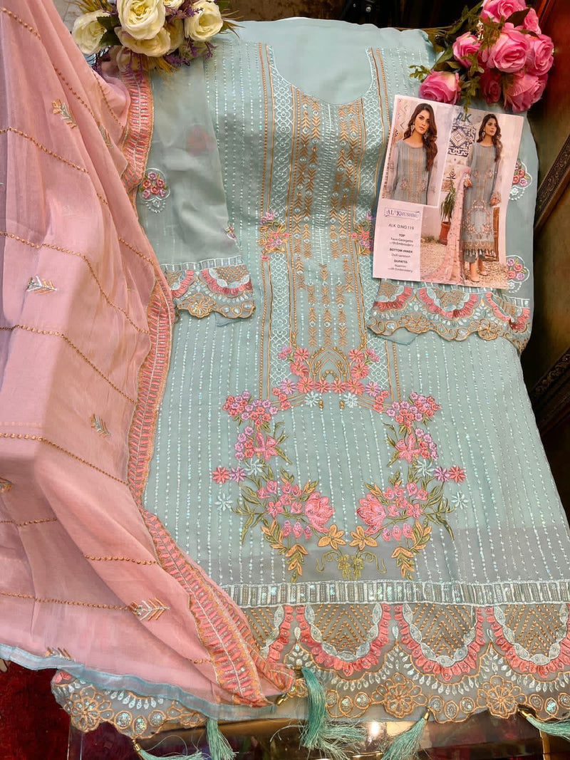 Al Khushbu Dno 119 Georgette Heavy Embroidery Work Singles Suit Collection