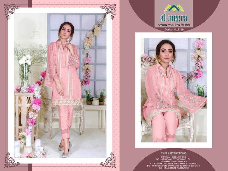 Al Meera D No 1129 Pink Fox Georgette With With Embroidery Work Casual Wear Salwar Suits