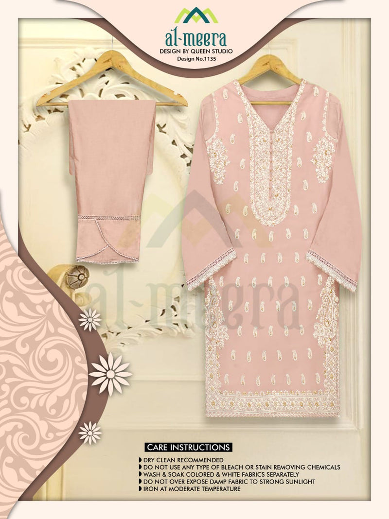 Al Meera D No 1135 Faux Georgette Heavy Embroidered Work Pret Kurti Collection