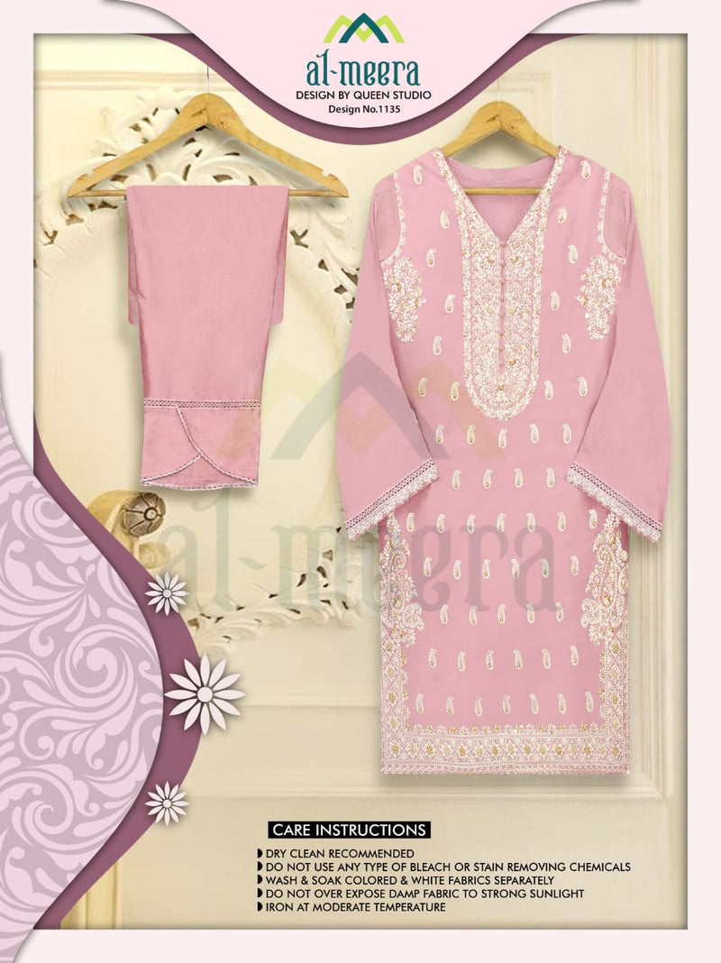 Al Meera D No 1135 Faux Georgette Heavy Embroidered Work Pret Kurti Collection