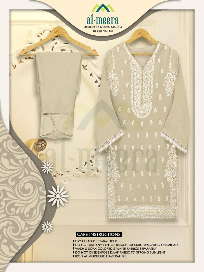 Al Meera D No 1135 Faux Georgette Heavy Embroidered Work Pret Kurti Collection