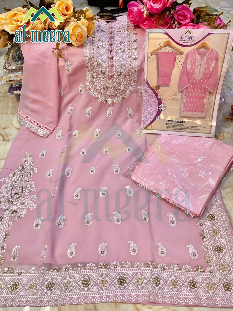 Al Meera D No 1135 Faux Georgette Heavy Embroidered Work Pret Kurti Collection