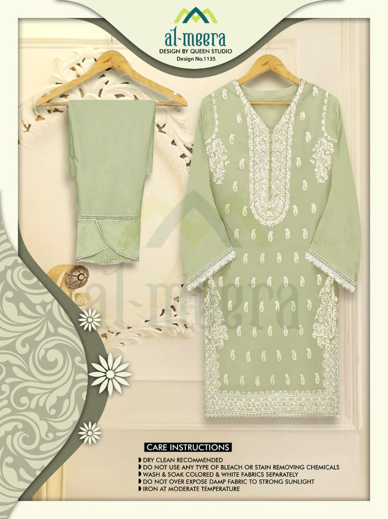 Al Meera D No 1135 Faux Georgette Heavy Embroidered Work Pret Kurti Collection