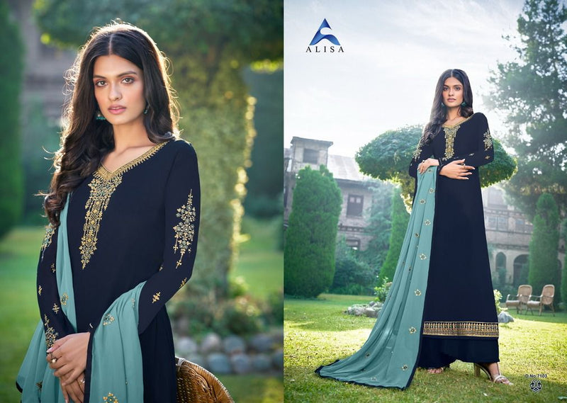 Alisa Sarina Fox Georgette With Heavy Embroidery And Diamond Suit