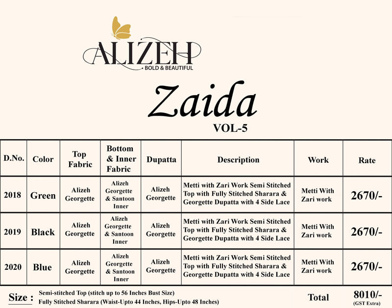 Alizeh Zaida Vol 5 Pure Georgette Heavy Embroidered Work Salwar Kameez