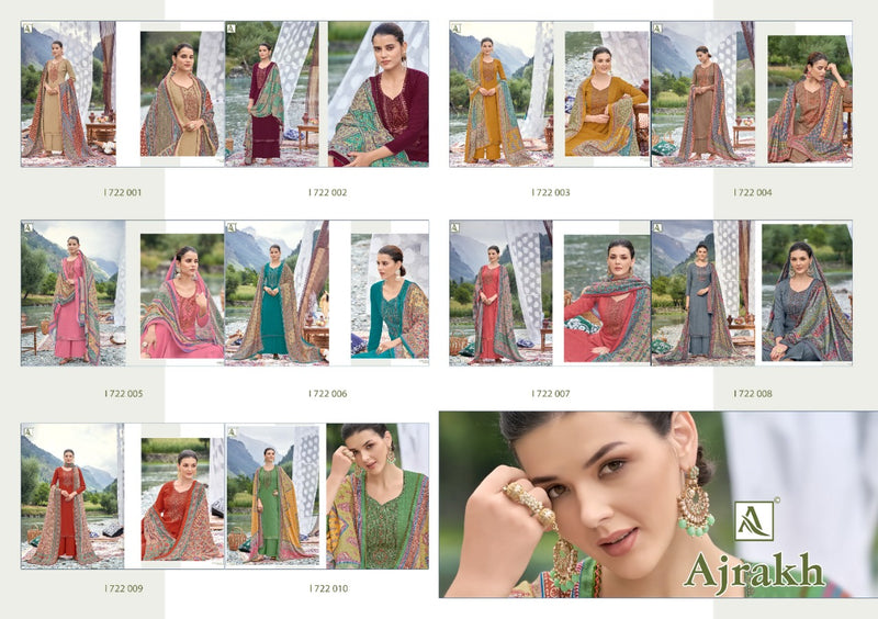 Alok Suit Ajrak Wool Pashmina Selp Print With Embroidery Work